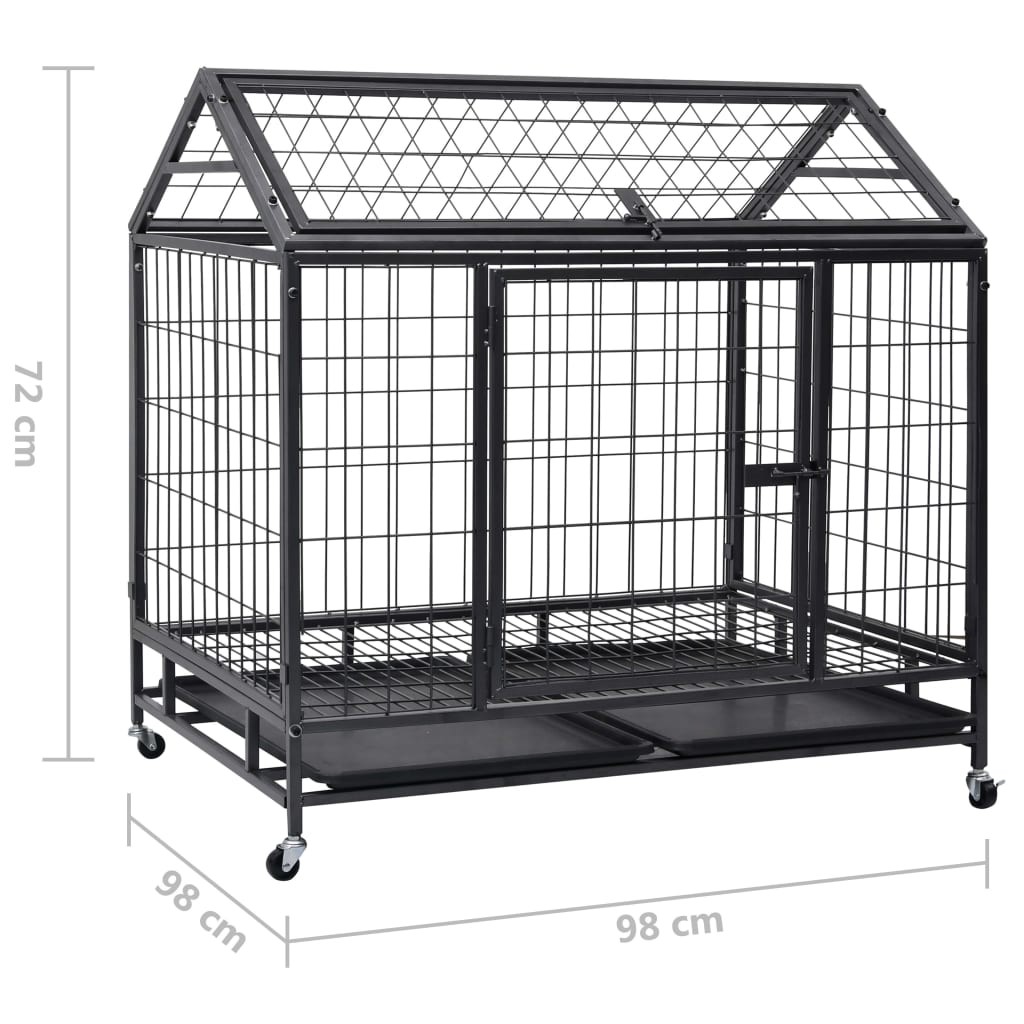 Heavy Duty Dog Cage with Wheels Steel 98x98x72 cm
